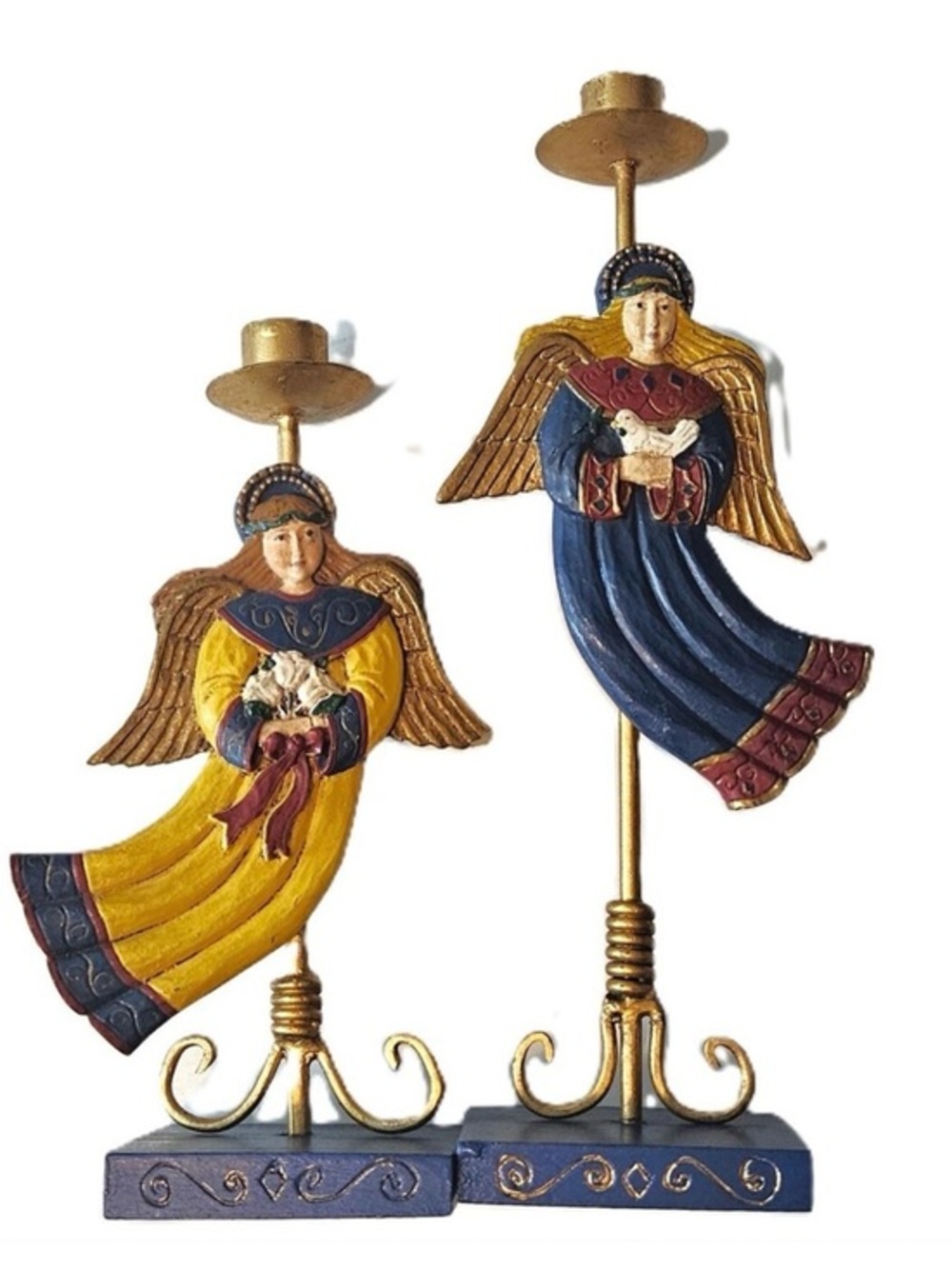 Gold and Blue Angel Candle Holders